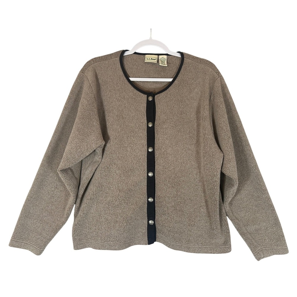 L.L. Bean Vintage Fleece Cardigan Sz L Brown Button Front Cozy Cabin Layer OHJ90